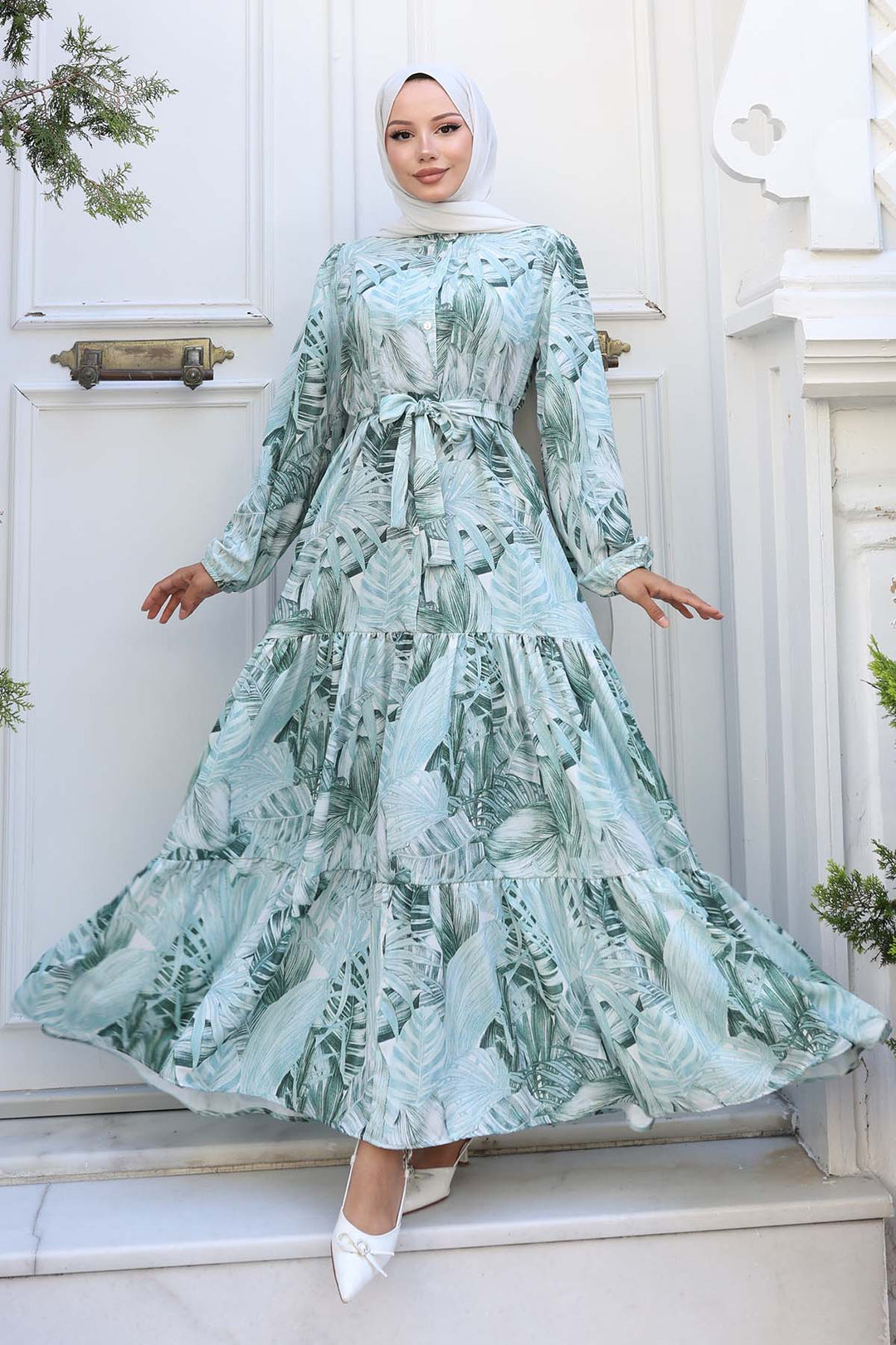 BNG Women Patterned Hijab Dress Green 554 - Trenton