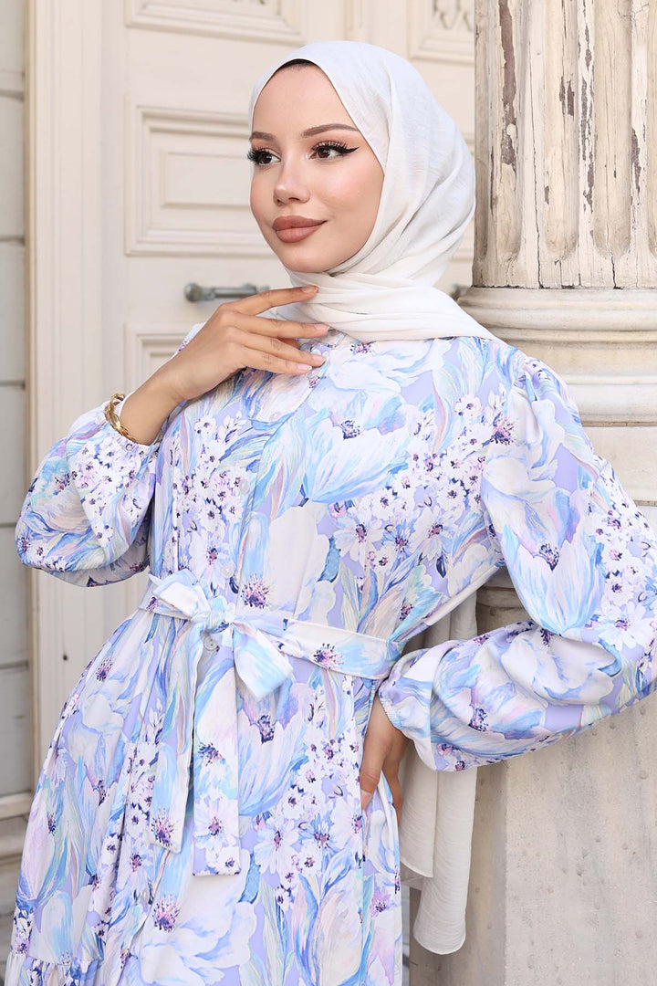 BNG Women Patterned Hijab Dress Lilac 555 - Mainz