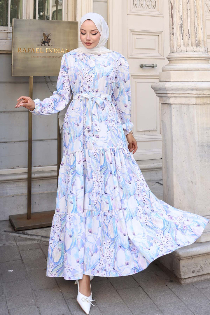 BNG Women Patterned Hijab Dress Lilac 555 - Mainz