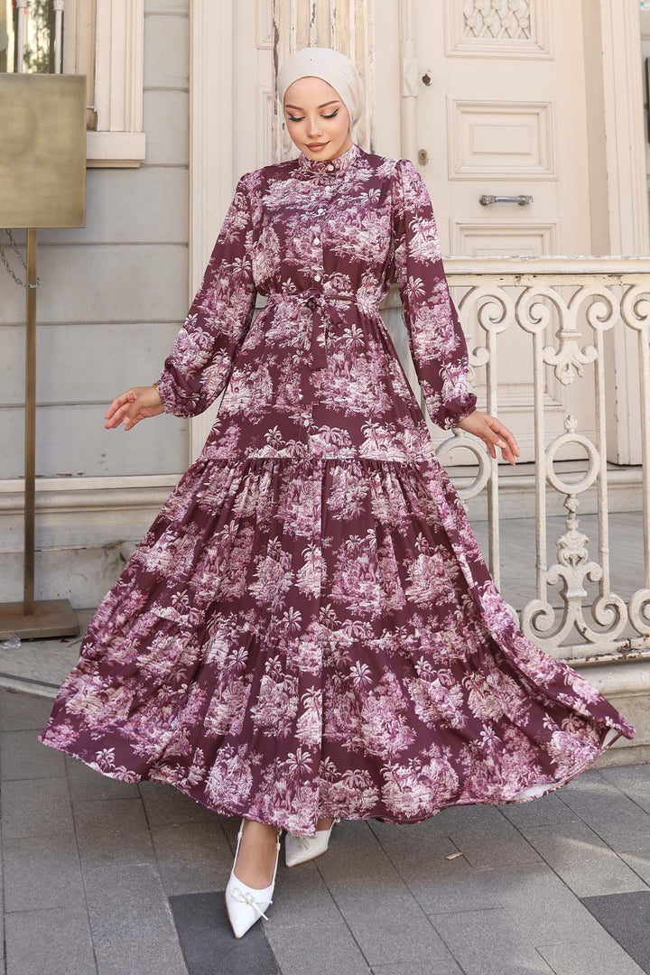 BNG Women Patterned Hijab Dress Dark Purple 556 - Southaven