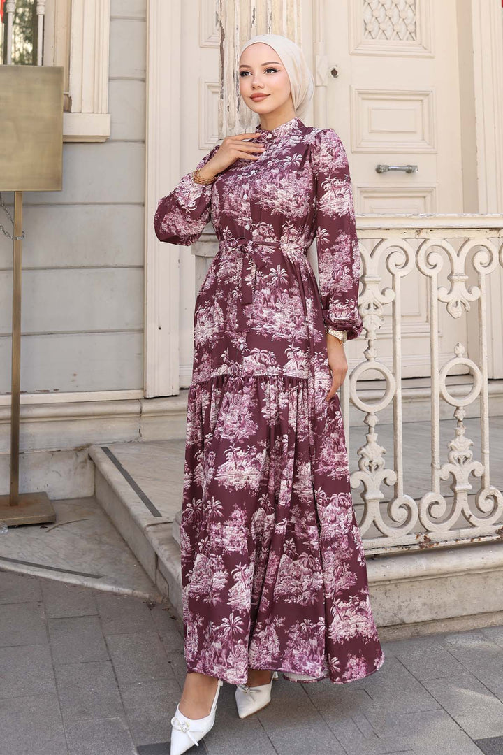 BNG Women Patterned Hijab Dress Dark Purple 556 - Randallstown