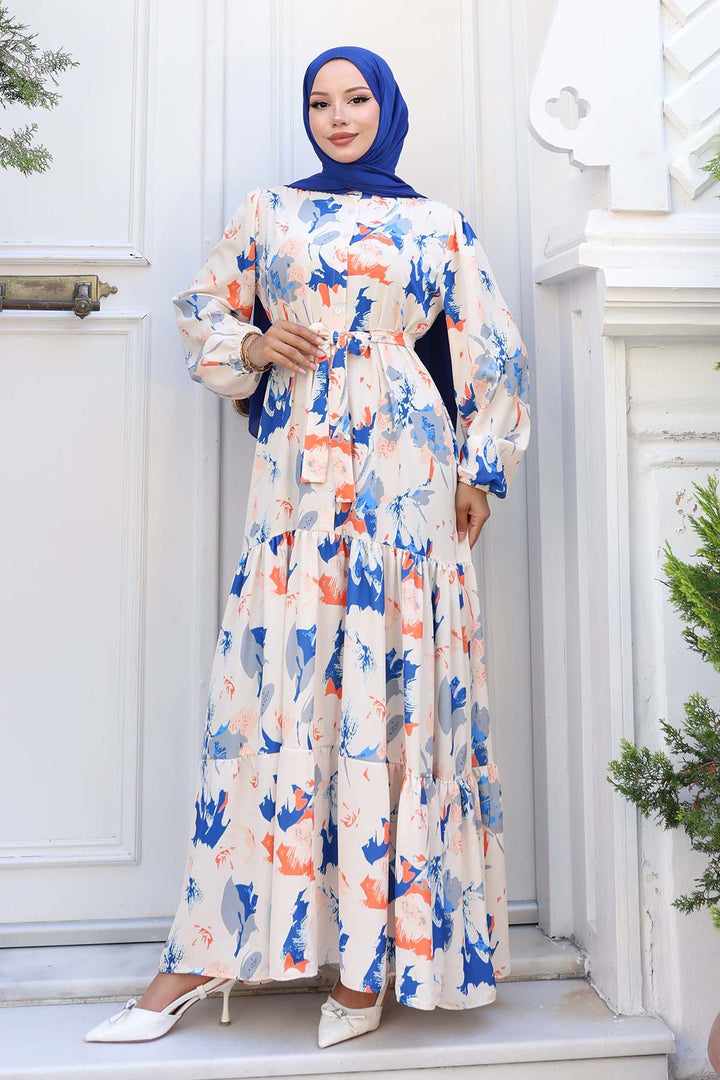 BNG Women Patterned Hijab Dress Sax Blue 557 - Saint-Étienne