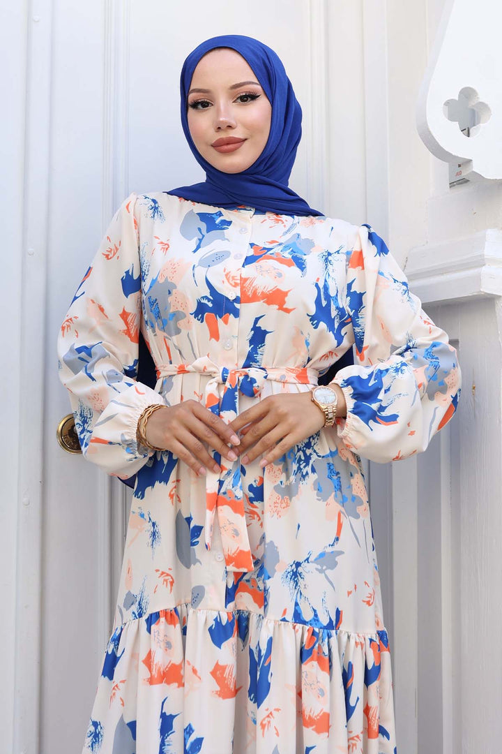 BNG Women Patterned Hijab Dress Sax Blue 557 - Saint-Étienne