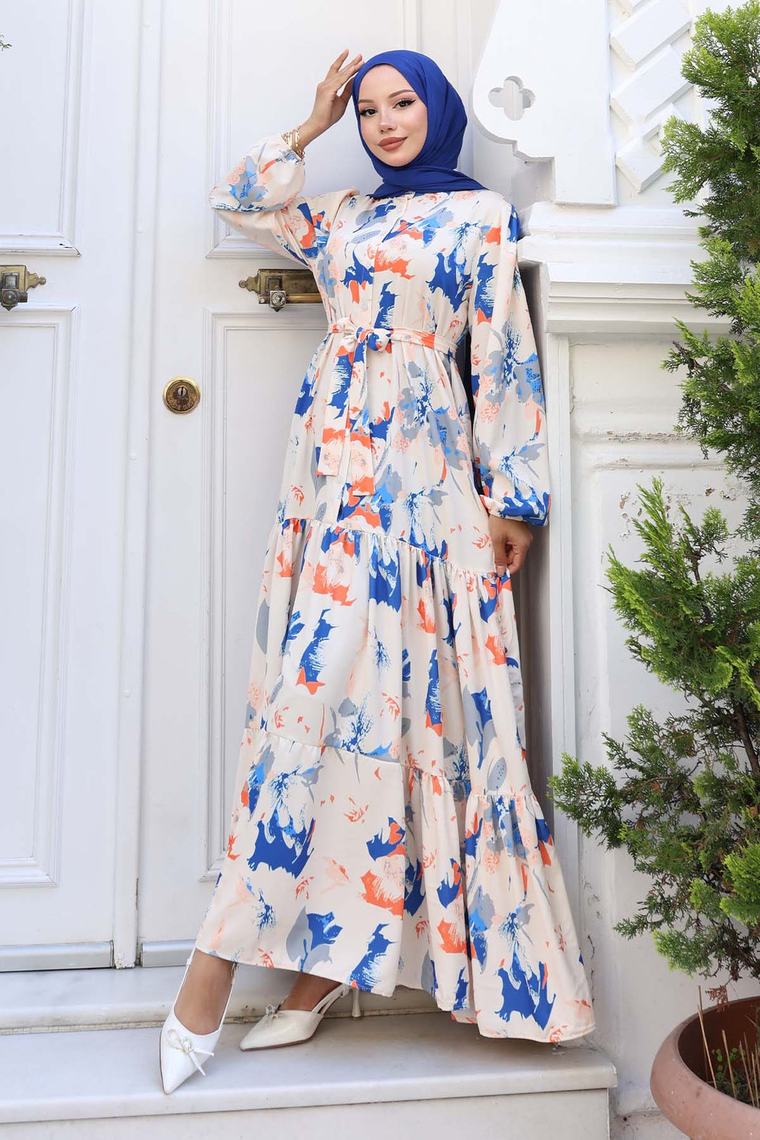 BNG Women Patterned Hijab Dress Sax Blue 557 - Saint-Étienne