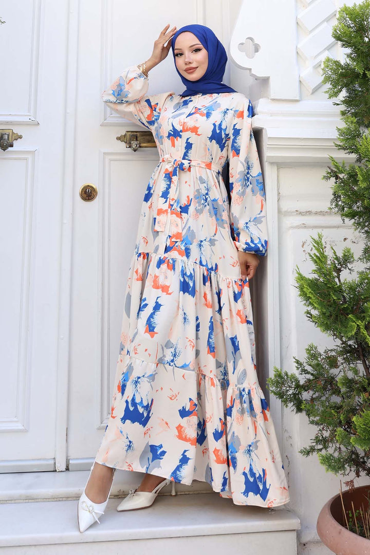 BNG Women Patterned Hijab Dress Sax Blue 557 - Saint-Étienne