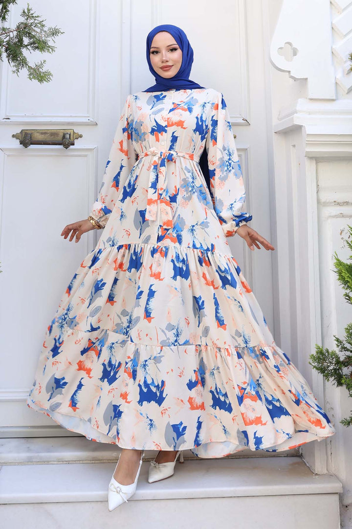 BNG Women Patterned Hijab Dress Sax Blue 557 - Saint-Étienne