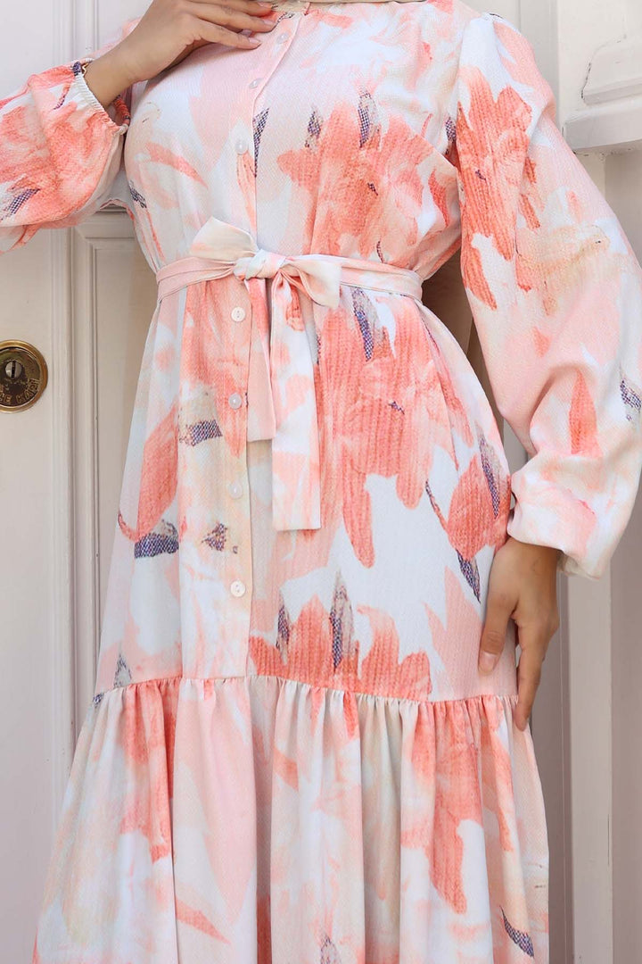 BNG Women Patterned Hijab Dress Salmon 558 - Ródos