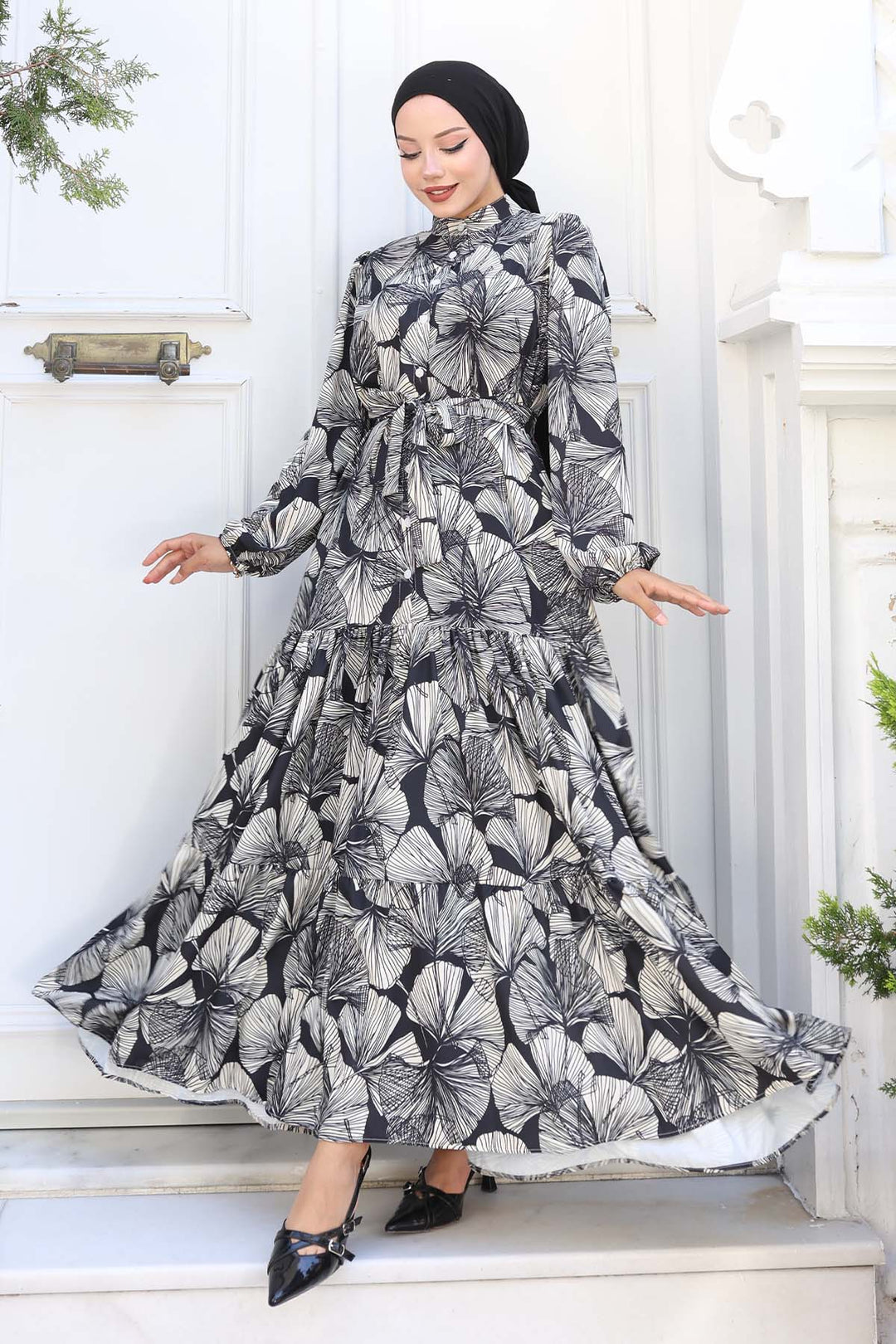 BNG Women Patterned Hijab Dress Black 559 - Puerto Peñasco