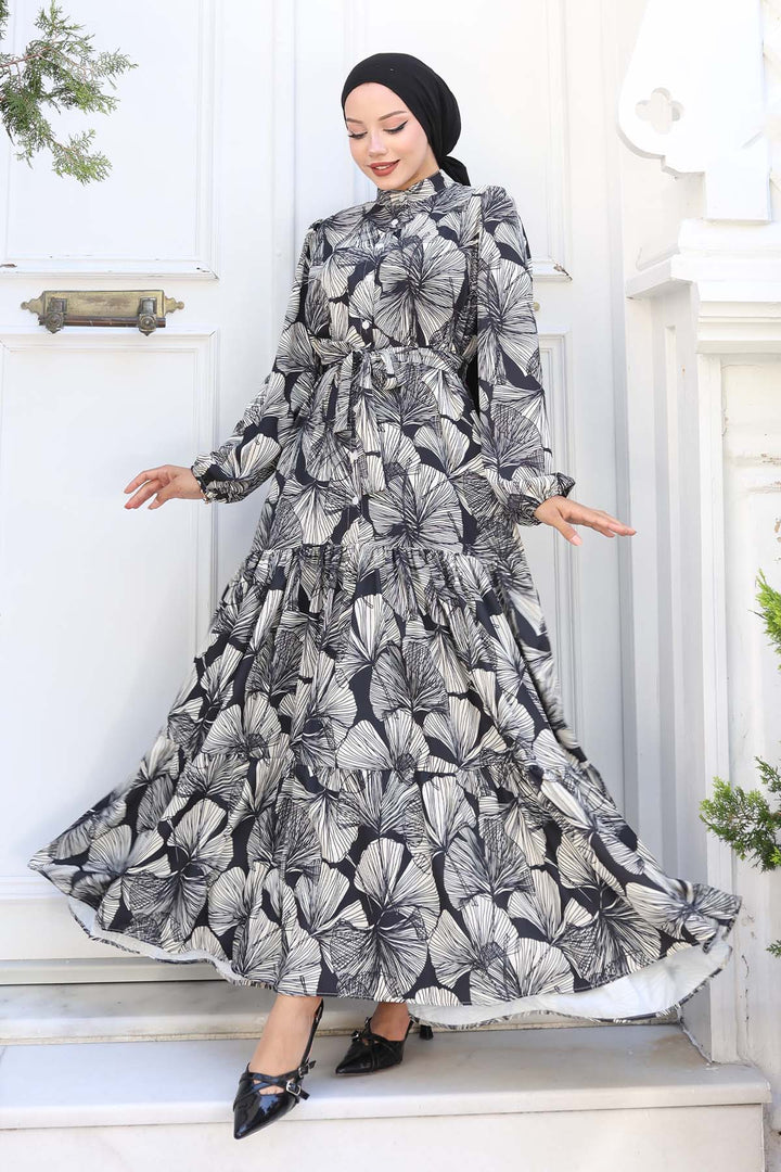 BNG Women Patterned Hijab Dress Black 559 - Puerto Peñasco