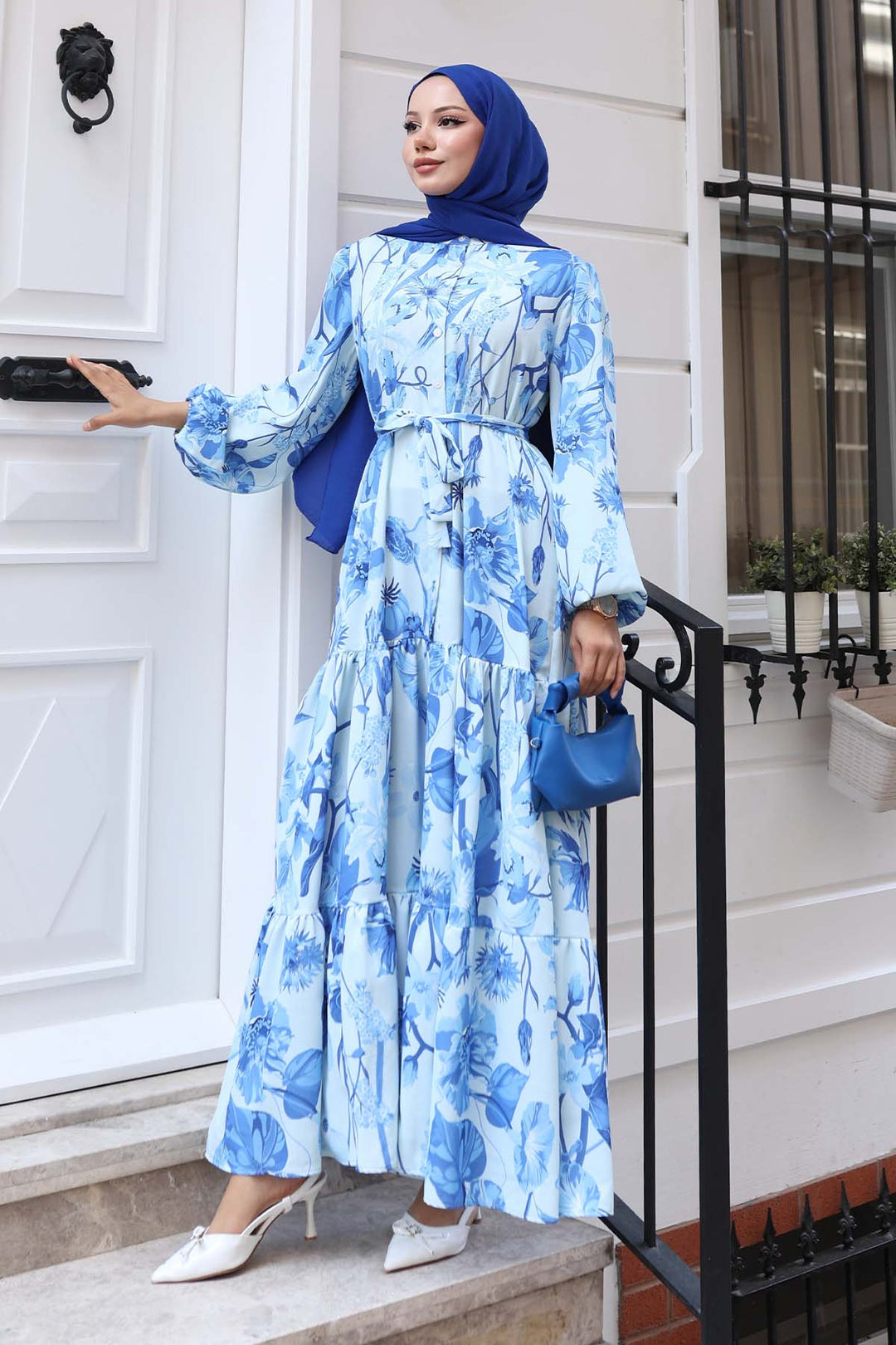 BNG Women Patterned Hijab Dress Blue 514 - Vitrolles