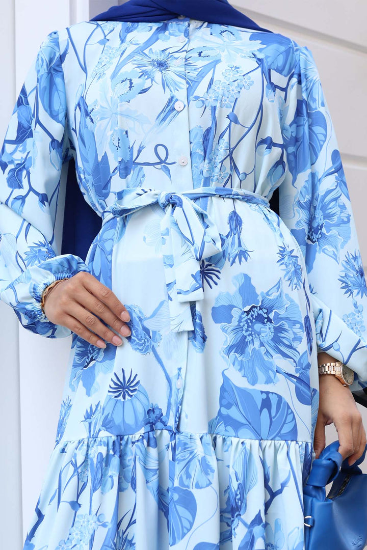 BNG Women Patterned Hijab Dress Blue 514 - Vitrolles