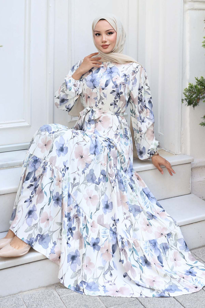 BNG Women Patterned Hijab Dress Lilac 515 - Podilsk