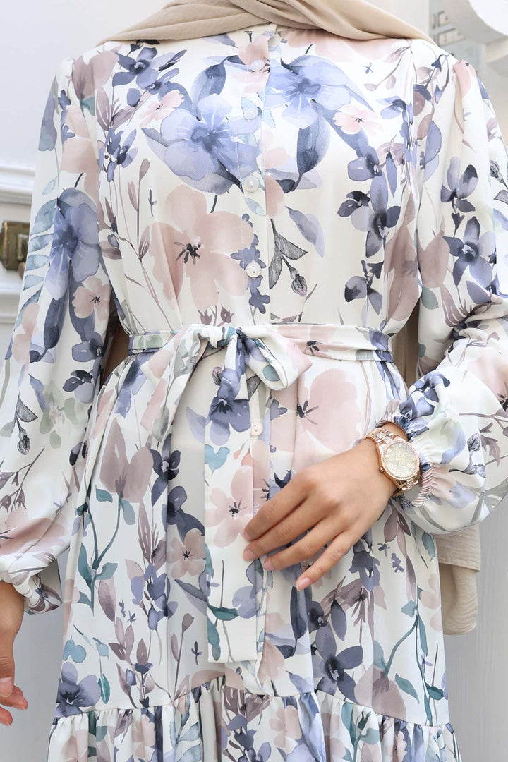 BNG Women Patterned Hijab Dress Lilac 515 - Podilsk