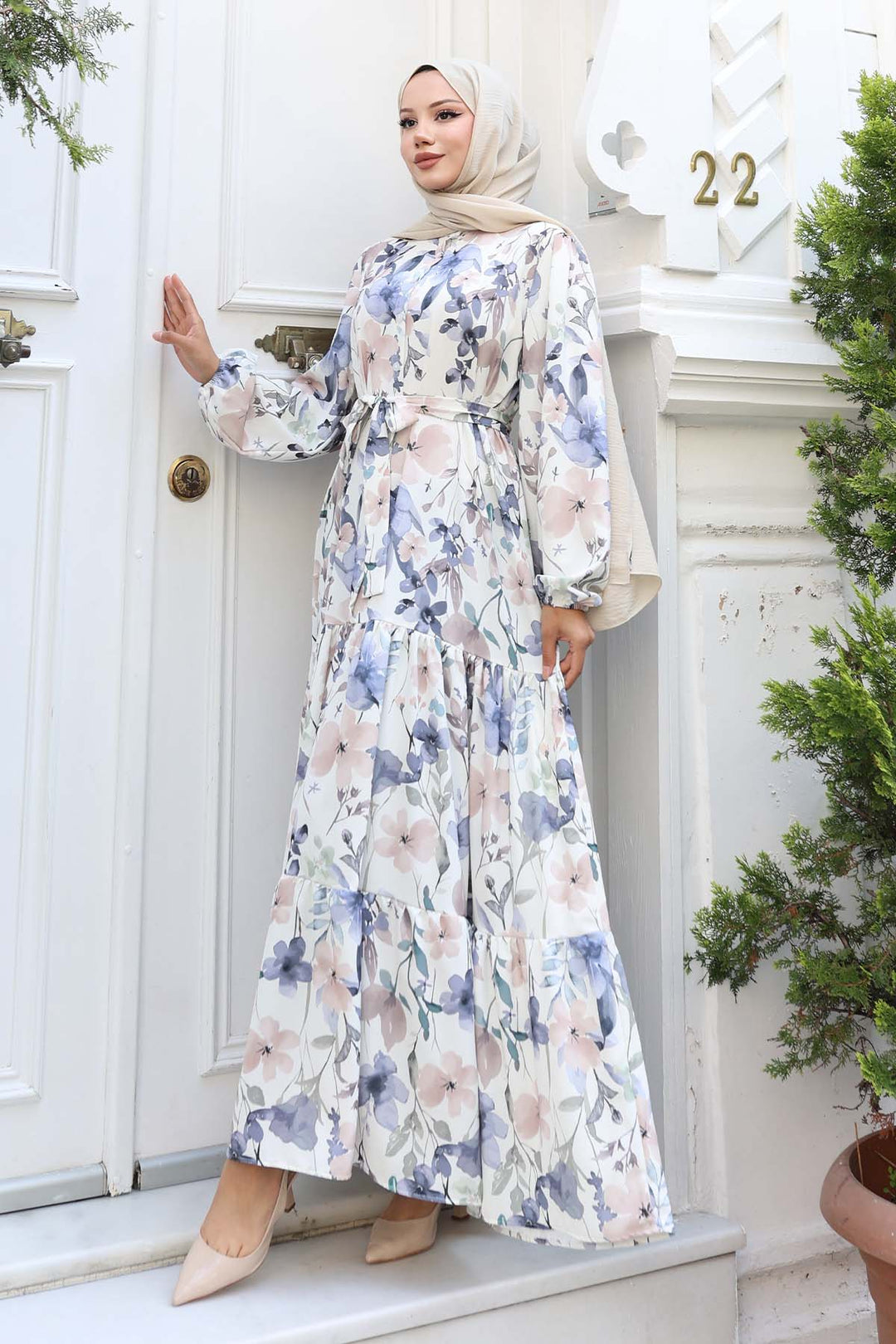 BNG Women Patterned Hijab Dress Lilac 515 - Podilsk