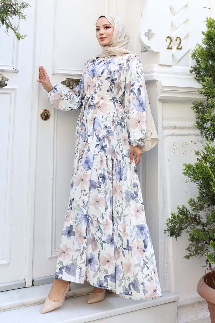 BNG Women Patterned Hijab Dress Lilac 515 - Podilsk