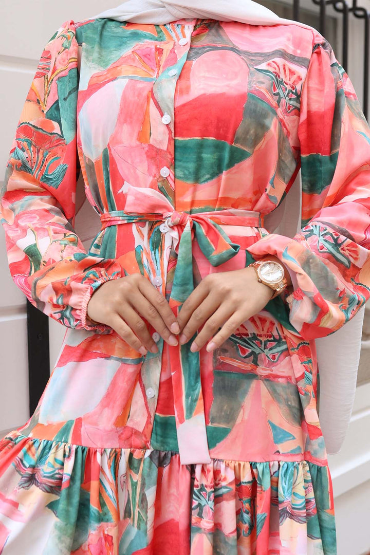 BNG Women Patterned Hijab Dress Green 522 - Pantin