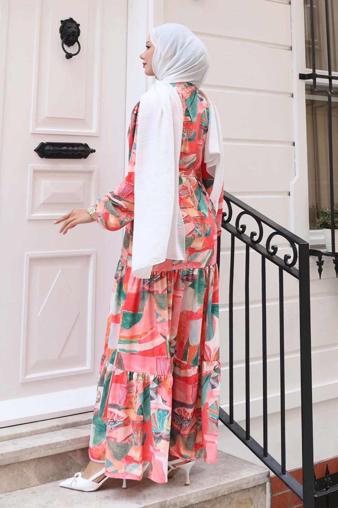 BNG Women Patterned Hijab Dress Green 522 - Pantin