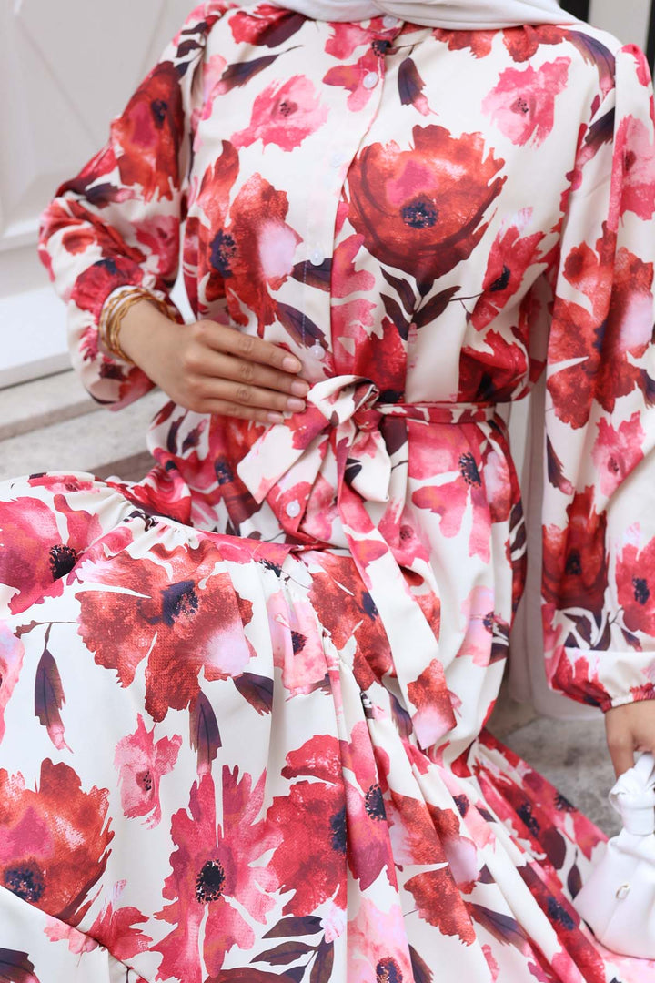 BNG Women Patterned Hijab Dress Red 524 - San Fernando