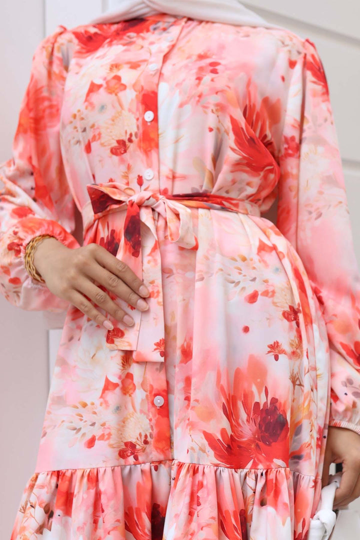 BNG Women Patterned Hijab Dress Salmon 526 - Chapel Hill