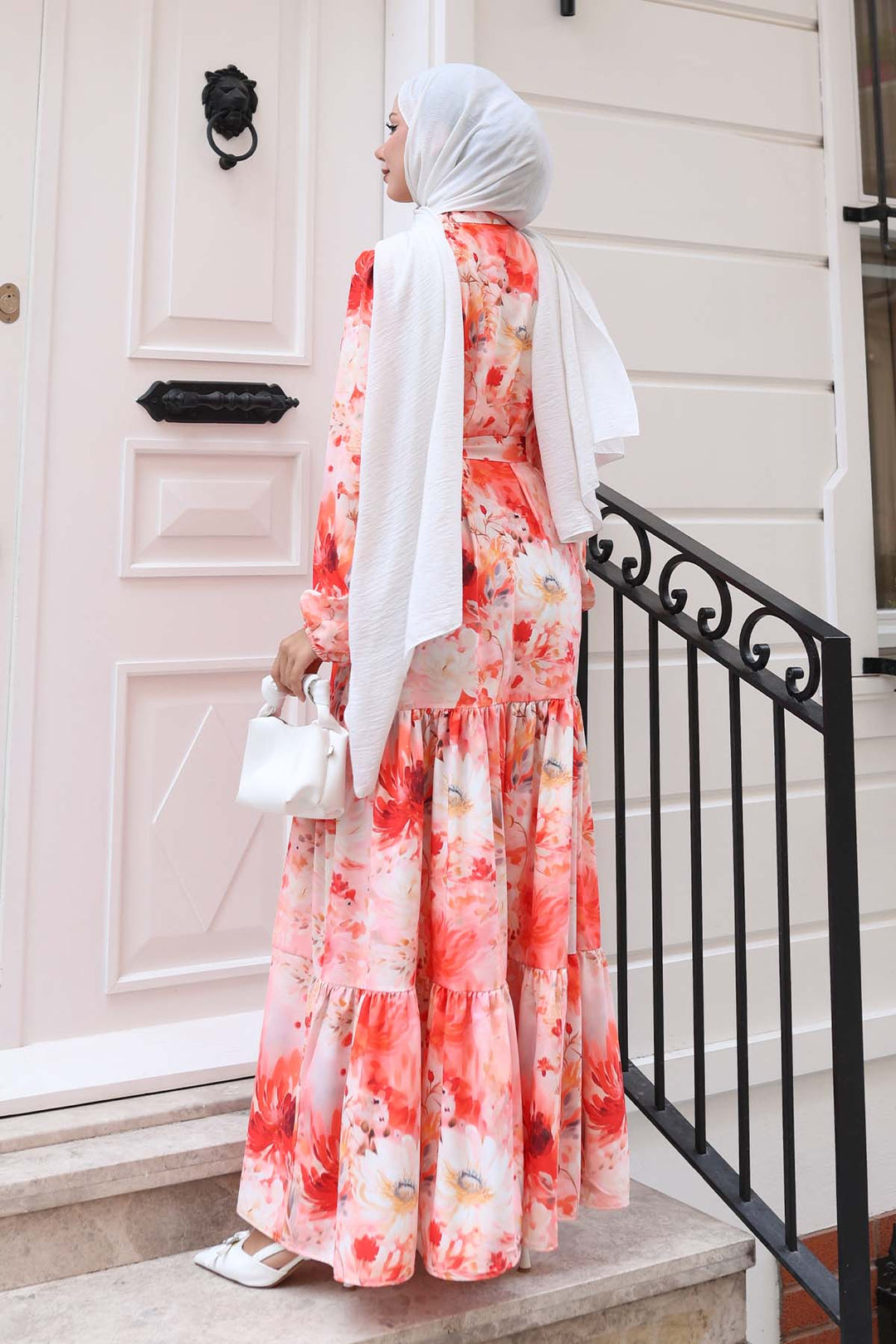 BNG Women Patterned Hijab Dress Salmon 526 - Chapel Hill