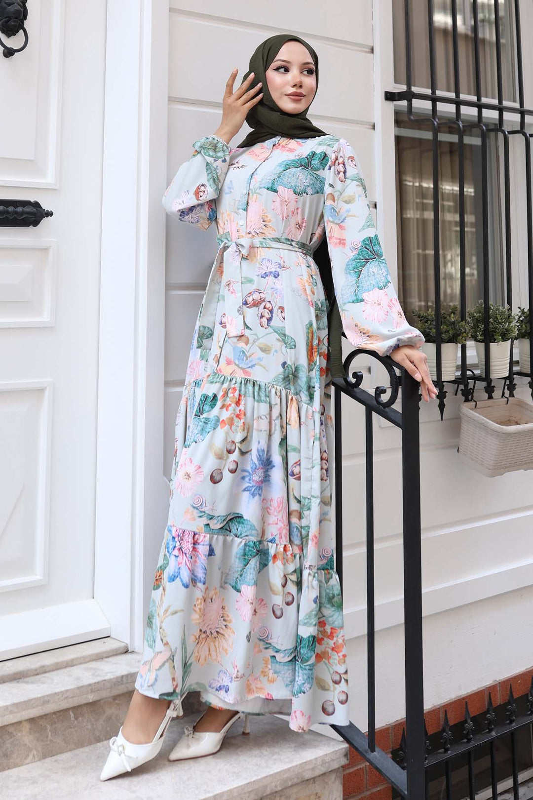 BNG Women Patterned Hijab Dress Çağla 527 - Severn