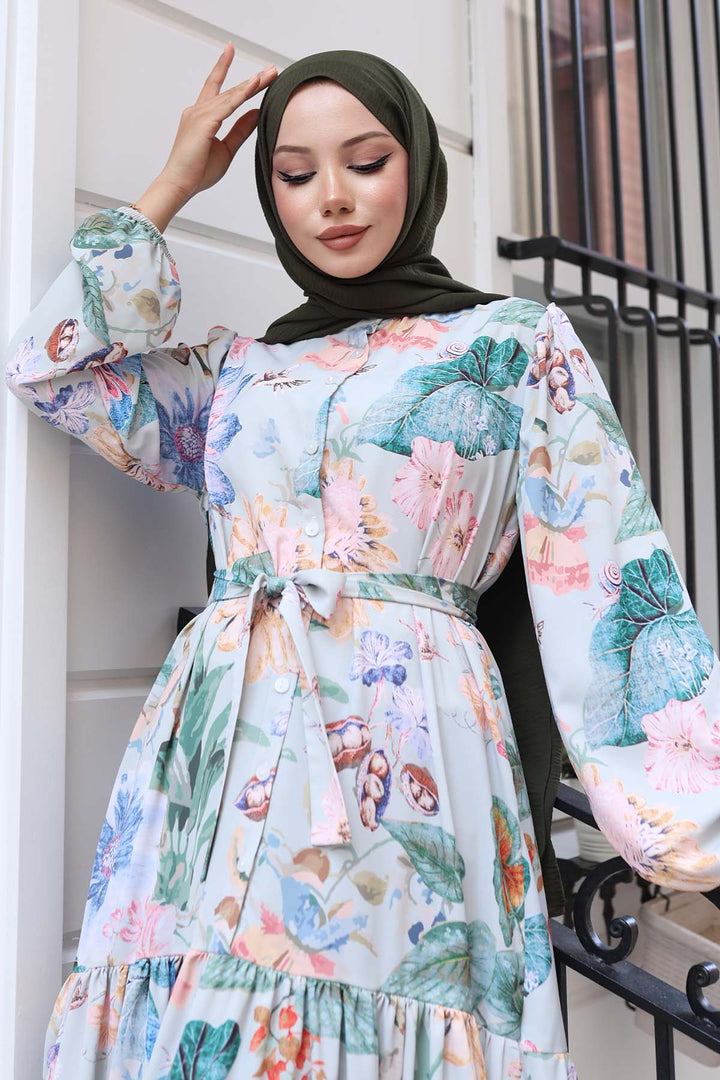 BNG Women Patterned Hijab Dress Çağla 527 - Severn