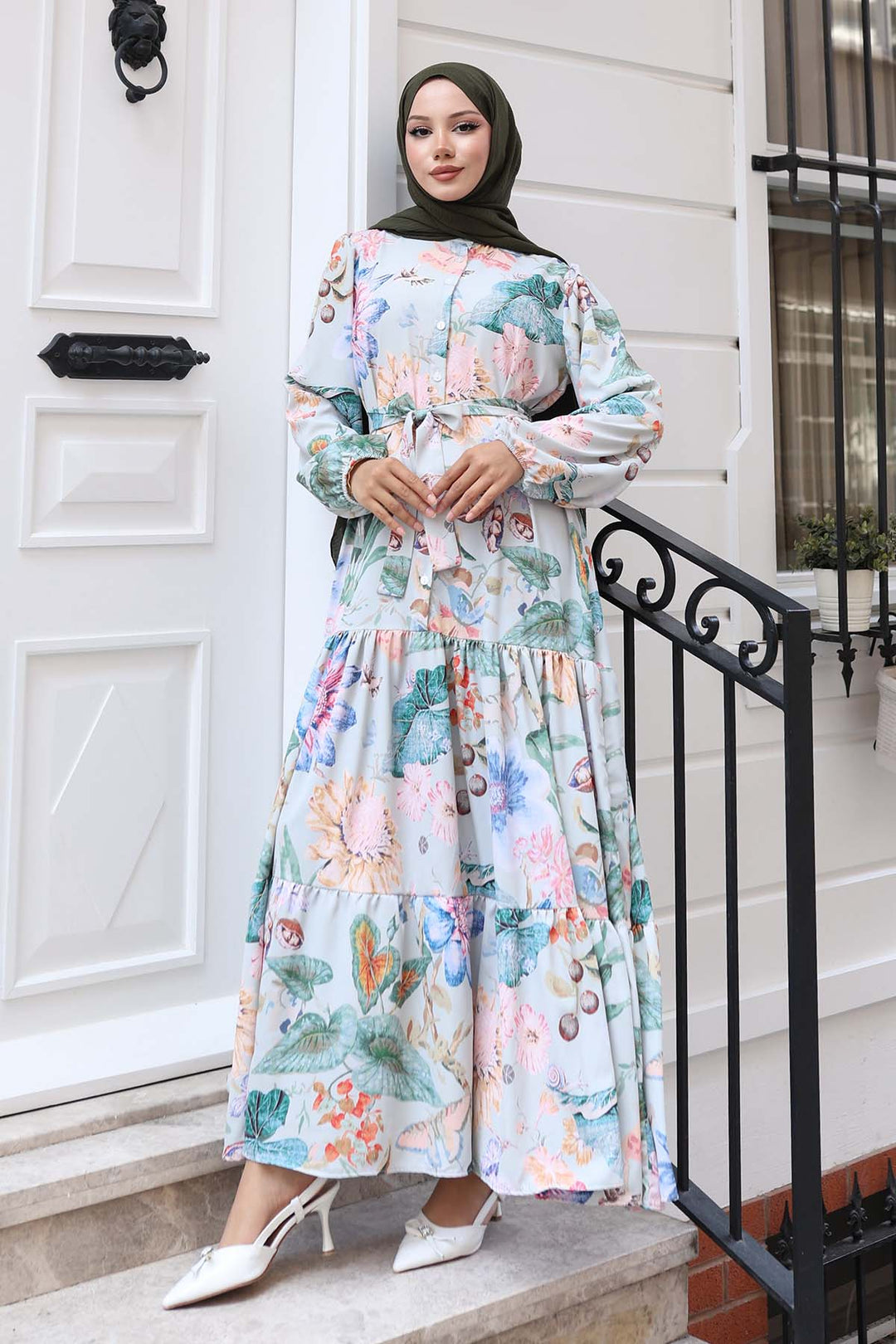 BNG Women Patterned Hijab Dress Çağla 527 - Severn