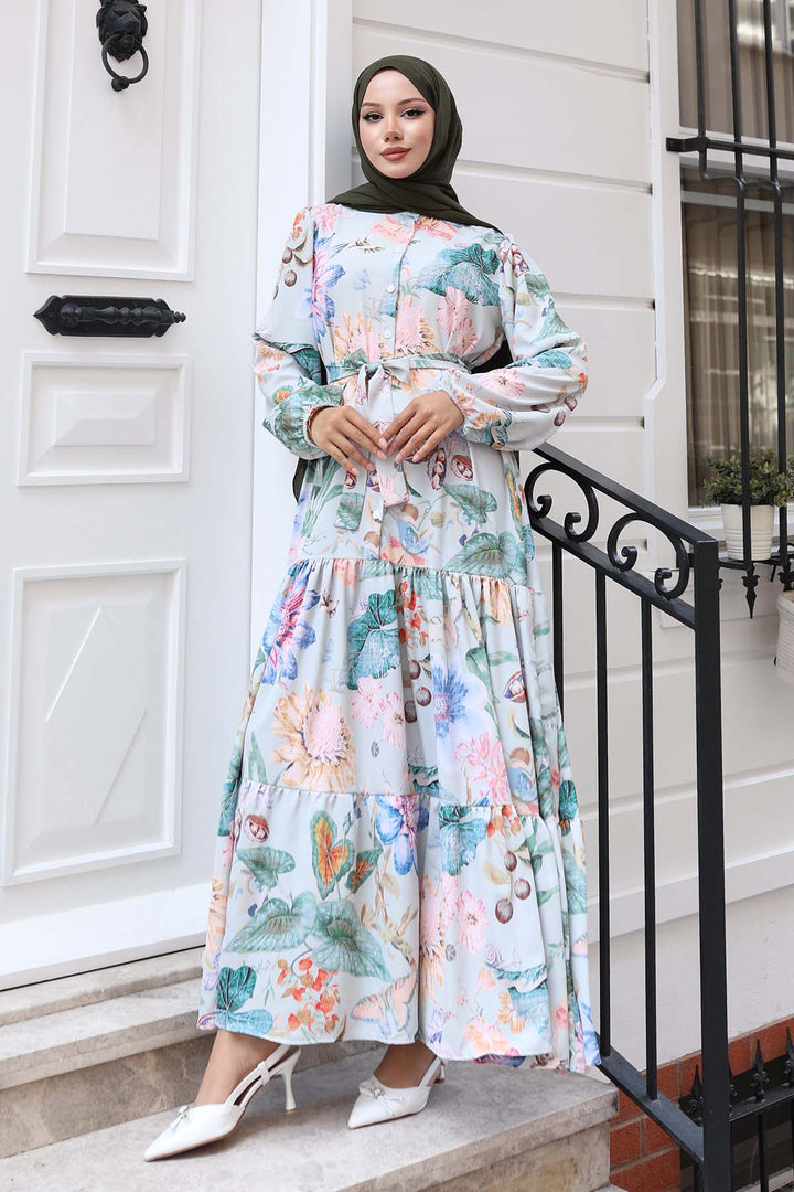 BNG Women Patterned Hijab Dress Çağla 527 - Severn