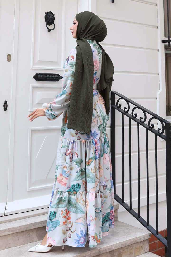 BNG Women Patterned Hijab Dress Çağla 527 - Eastpointe