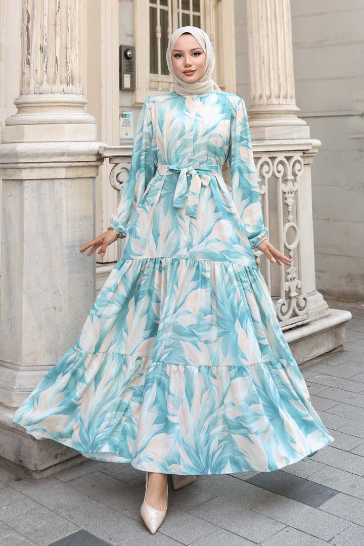 BNG Women Patterned Hijab Dress Çağla 528 - Pamplona