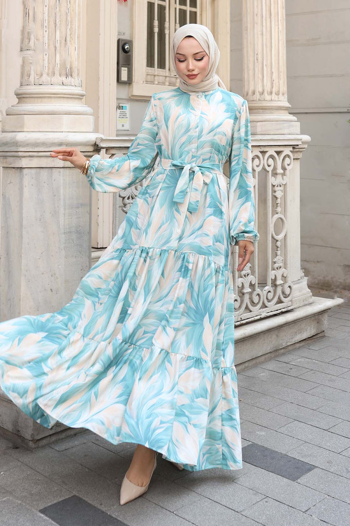 BNG Women Patterned Hijab Dress Çağla 528 - Pamplona