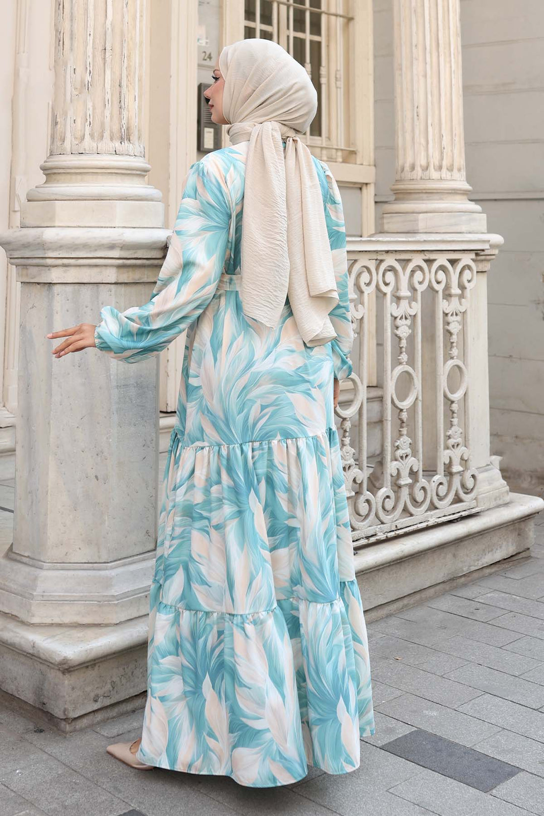 BNG Women Patterned Hijab Dress Çağla 528 - Nashua