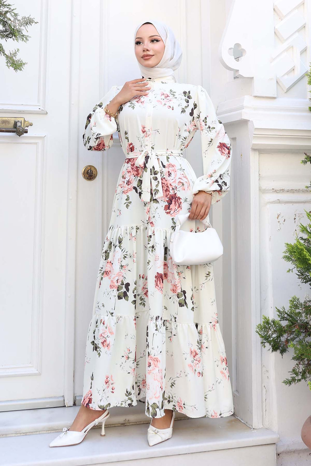 BNG Women Patterned Hijab Dress Ecru 517 - Weslaco