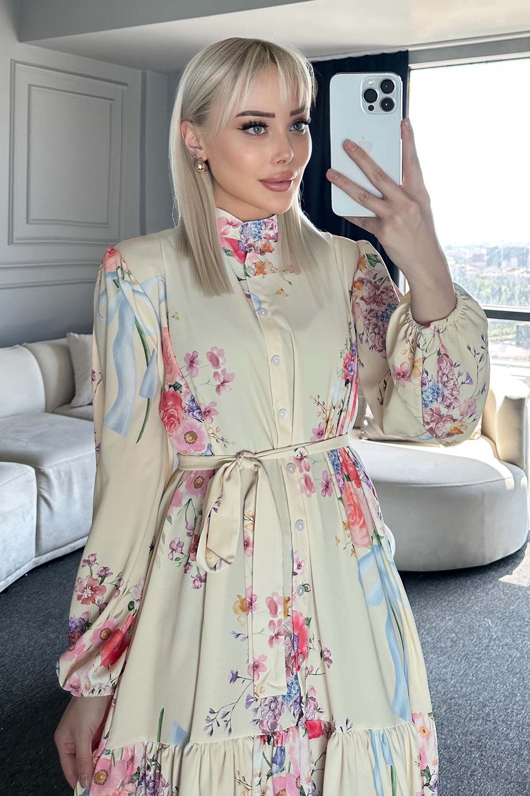 BNG Women Patterned Hijab Dress Lemon Yellow 513 - Salinas Victoria