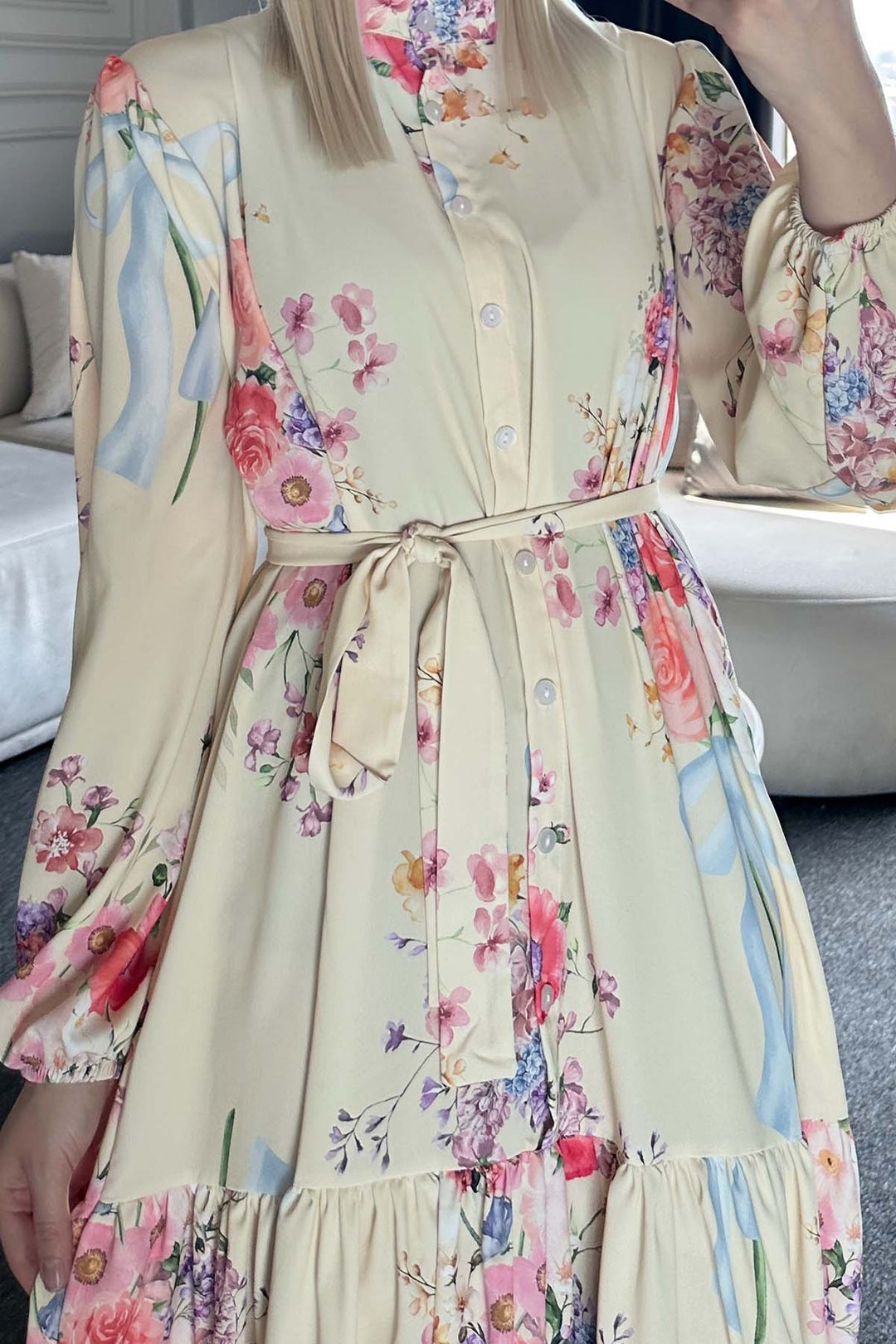 BNG Women Patterned Hijab Dress Lemon Yellow 513 - Salinas Victoria