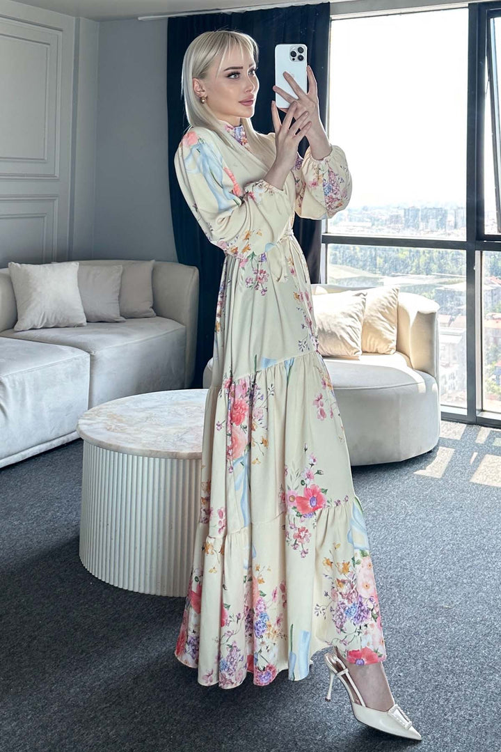 BNG Women Patterned Hijab Dress Lemon Yellow 513 - Salinas Victoria