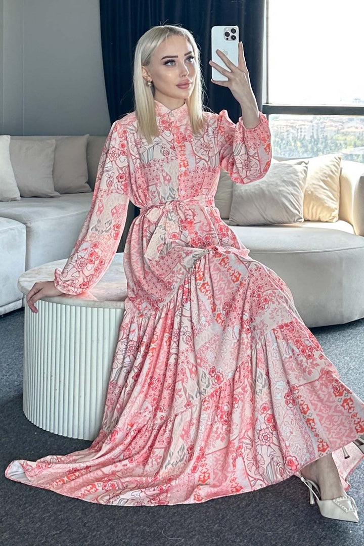 BNG Women Patterned Hijab Dress Salmon 520 - Felgueiras