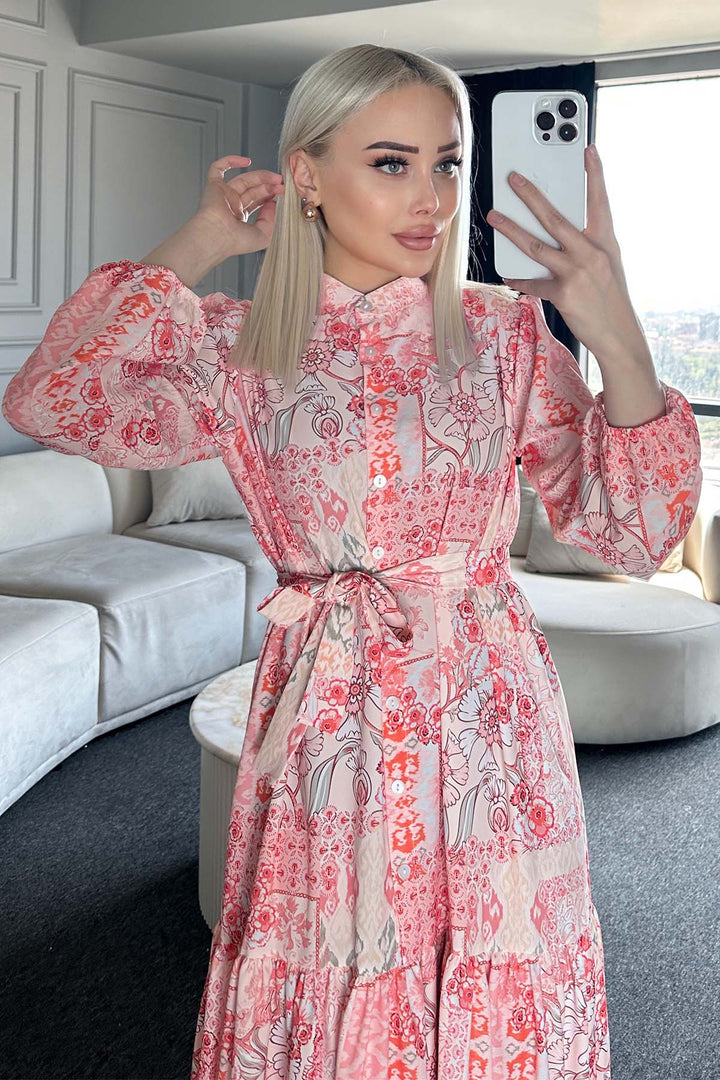 BNG Women Patterned Hijab Dress Salmon 520 - Felgueiras