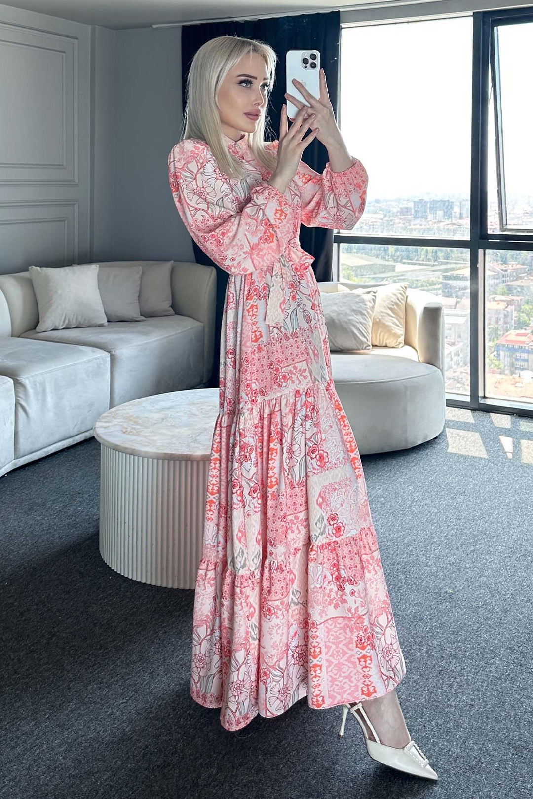 BNG Women Patterned Hijab Dress Salmon 520 - Felgueiras