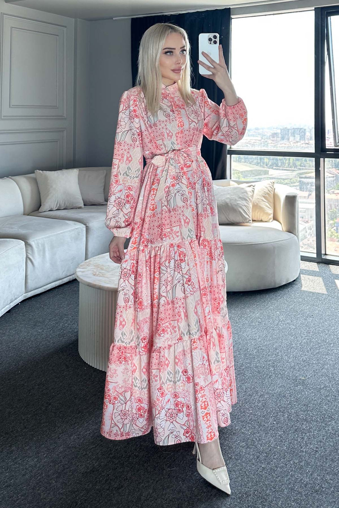 BNG Women Patterned Hijab Dress Salmon 520 - Felgueiras