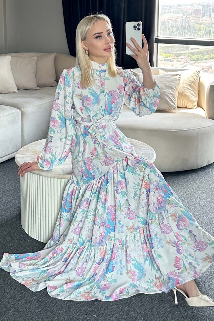 BNG Women Patterned Hijab Dress Lilac 521 - Peristéri