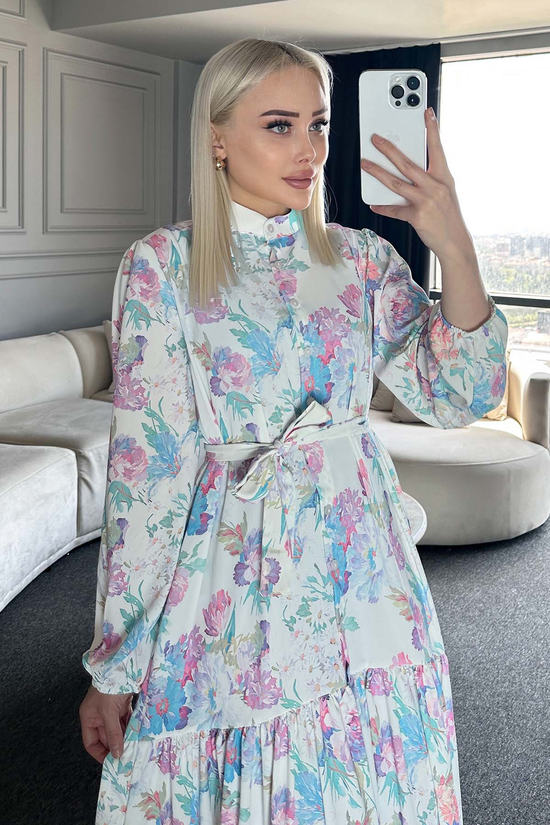 BNG Women Patterned Hijab Dress Lilac 521 - Peristéri