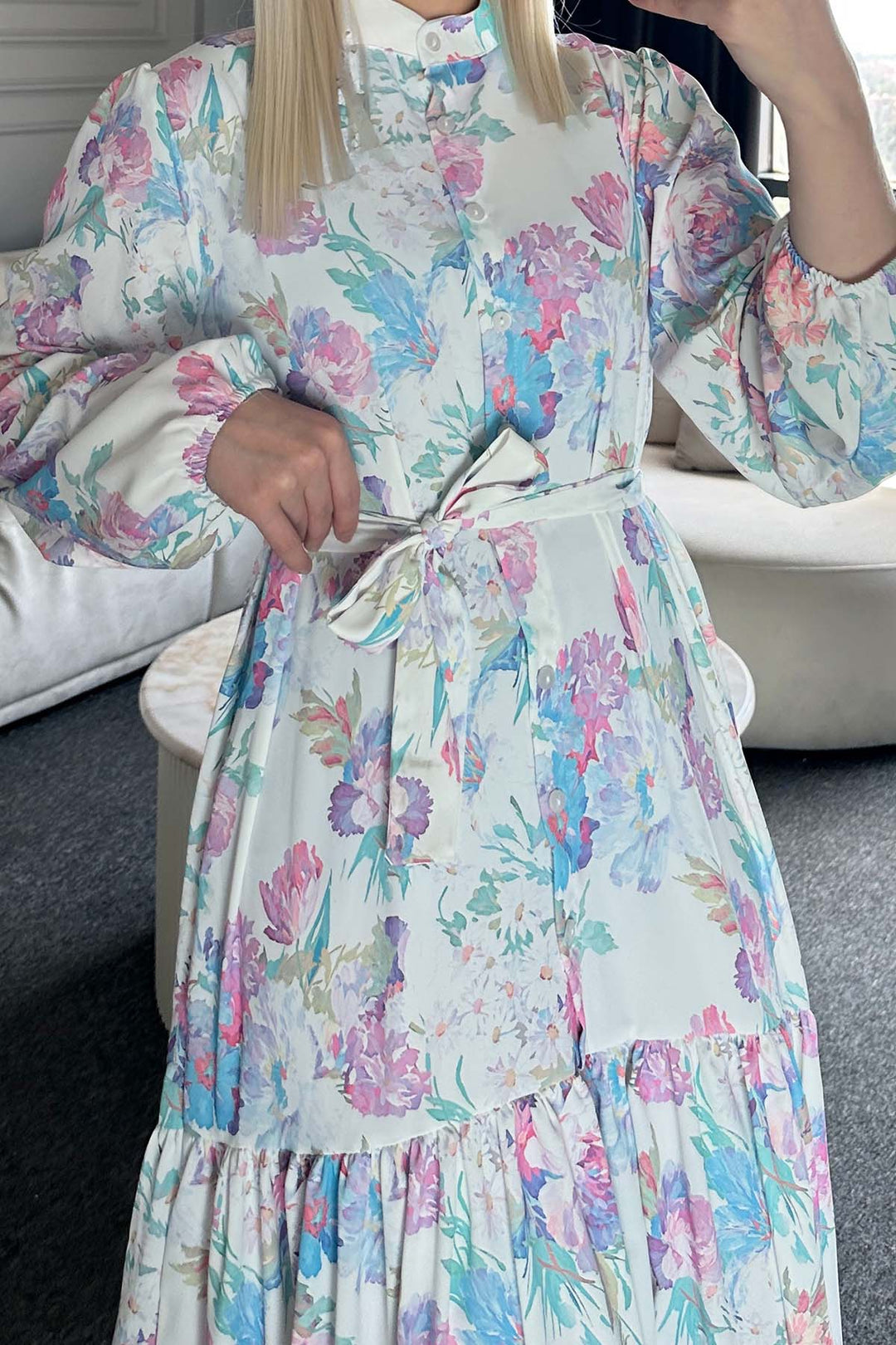 BNG Women Patterned Hijab Dress Lilac 521 - Peristéri
