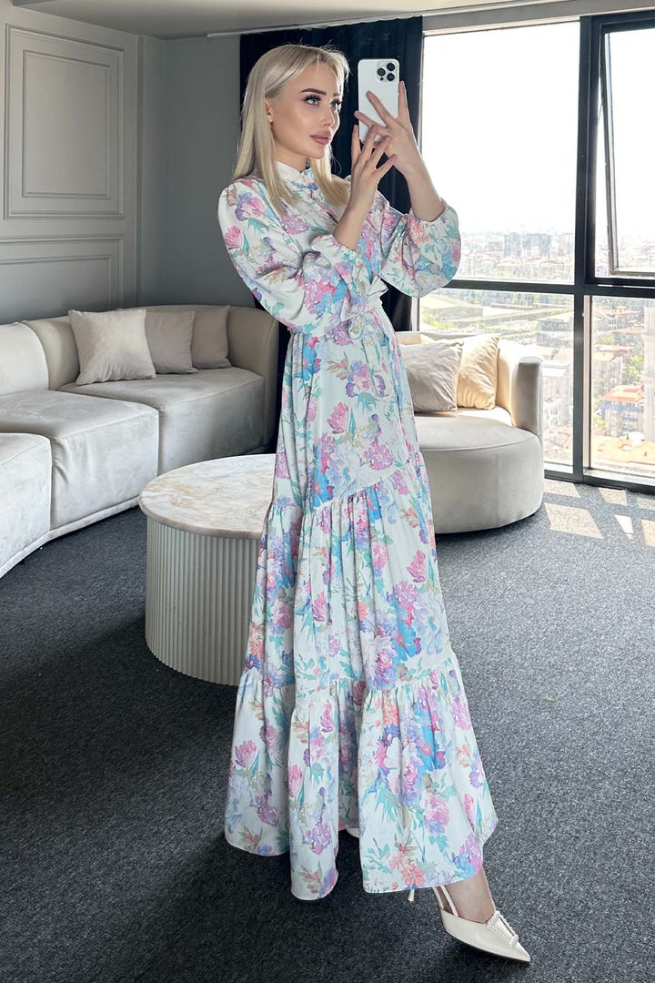 BNG Women Patterned Hijab Dress Lilac 521 - Peristéri