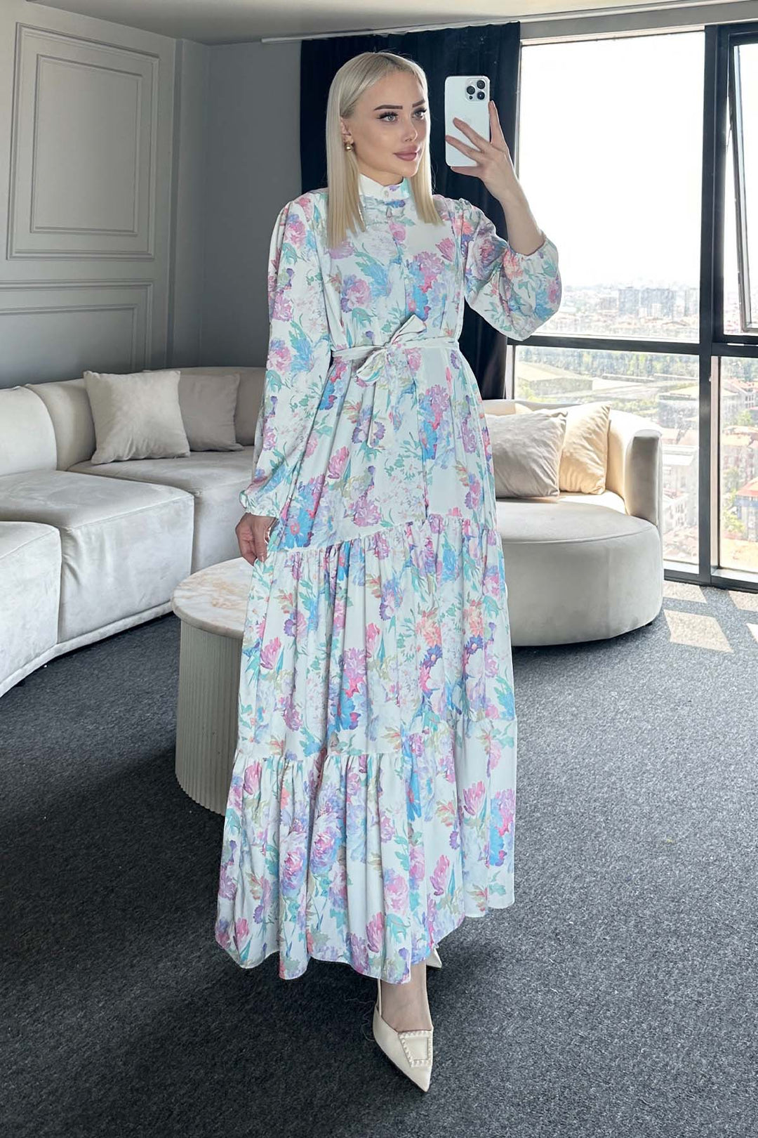 BNG Women Patterned Hijab Dress Lilac 521 - Peristéri