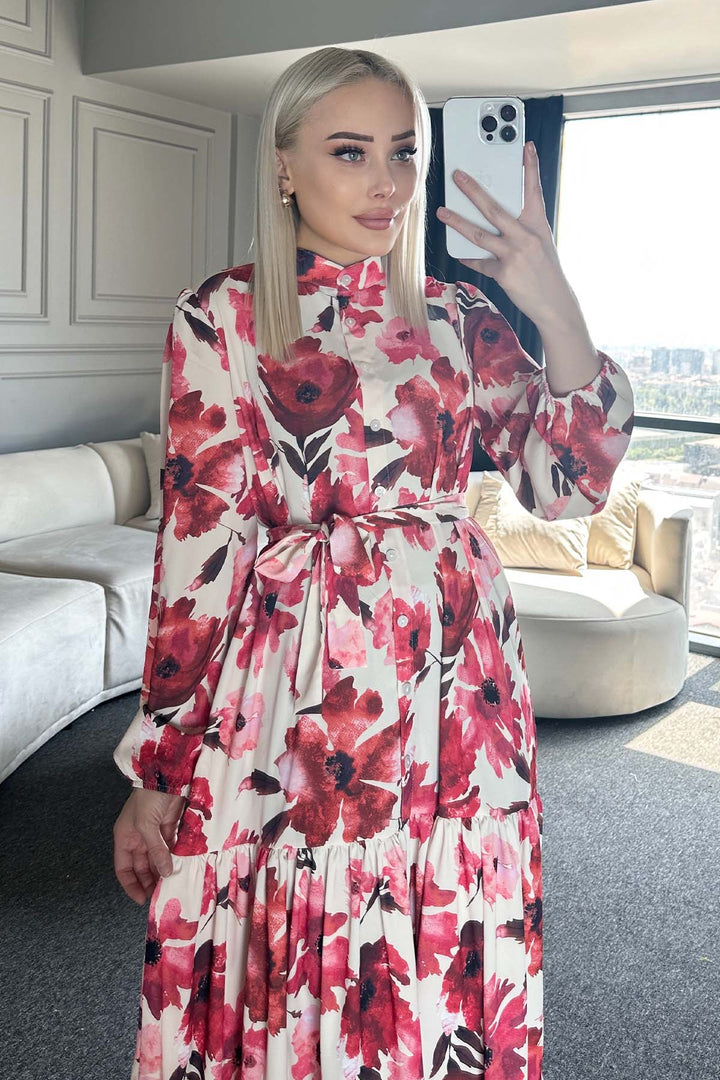 BNG Women Patterned Hijab Dress Red 524 - Harrisburg