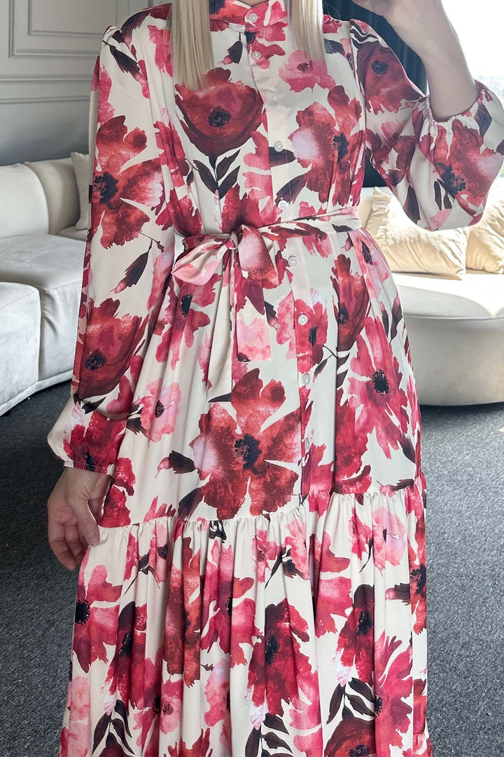 BNG Women Patterned Hijab Dress Red 524 - Harrisburg