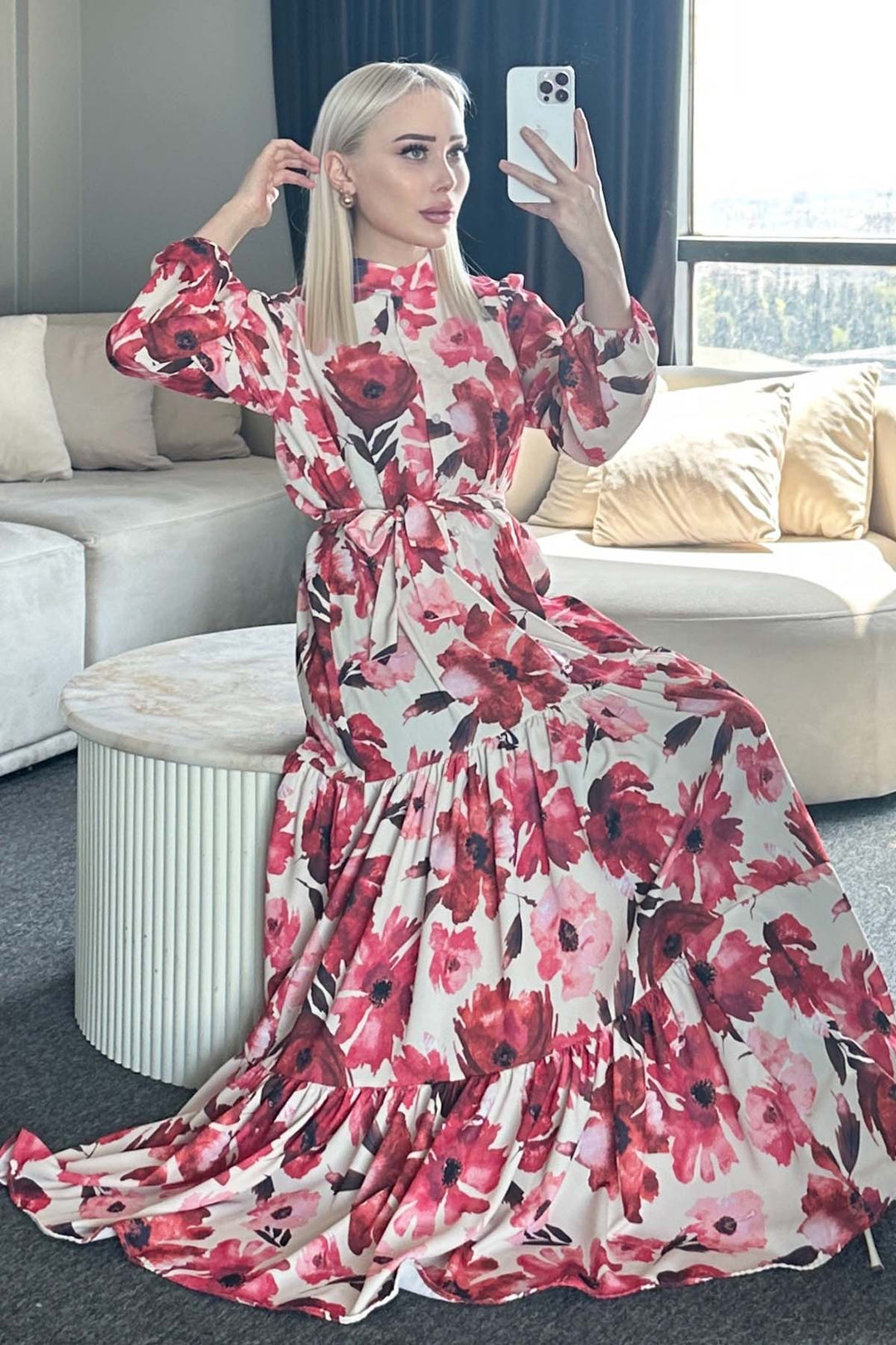 BNG Women Patterned Hijab Dress Red 524 - Harrisburg