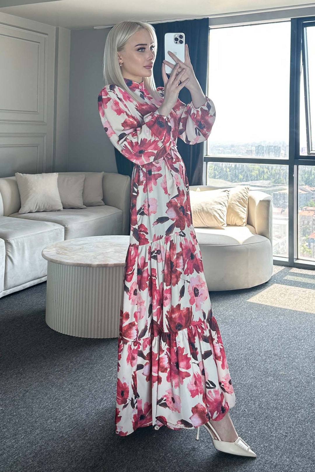 BNG Women Patterned Hijab Dress Red 524 - Harrisburg