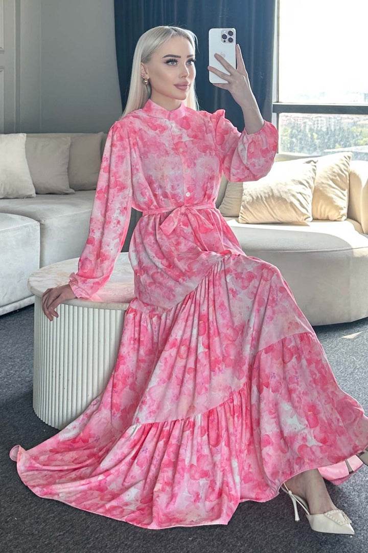 BNG Women Patterned Hijab Dress Pink 525 - El Monte